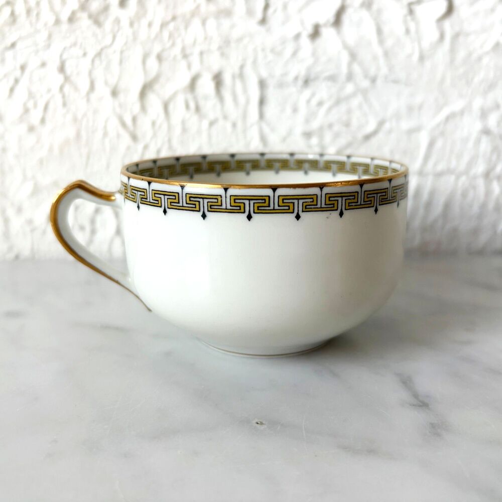 Haviland Limoges Albany Flat Cup White Gold Black Greek Key Trim France